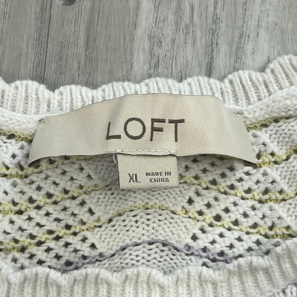 Loft Colorful Scallop Half Sleeve Dainty Feminine Rainbow Knit Sweater XL - Picture 3 of 9